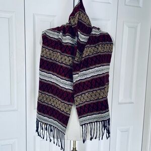 Italian Handwoven Patterned Knit Scarf with Fringe